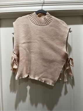SHEIN Blush Pink Sleeveless Tie-Side Mock Neck Sweater Vest